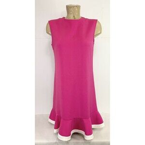 Victoria Beckham Dress S Small 17.5” Sleeveless Shift Pink White Sheath Zipper